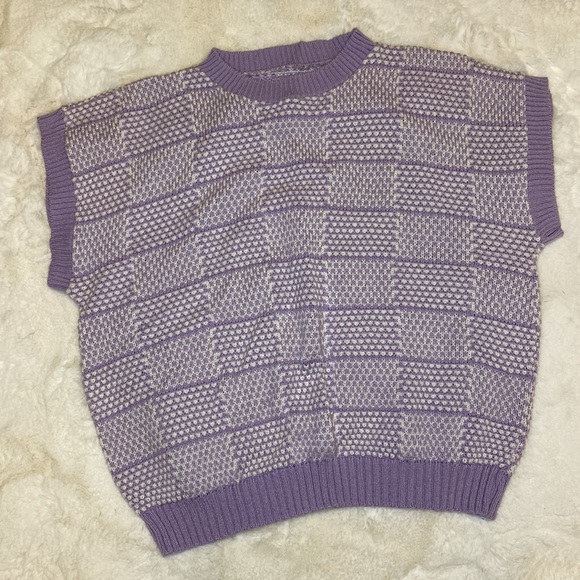 🍭Kawaii Hearts Fairy Kei Vintage 80s 90s Pastel Lavender Acrylic Knit Sweater - Picture 4 of 8